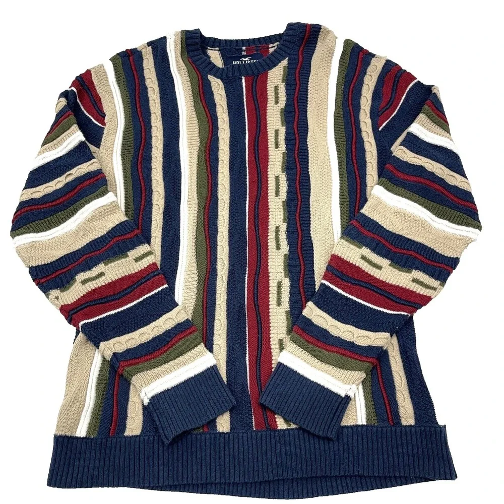 Vintage Y2K Hollister Sweater‎ Men Medium 3D Knit Textured Biggi Cosby Grandpa